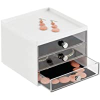 mDesign Organizador de joyas – Mueble joyero transparente con tres cajones plásticos – Cajas para joyería de plástico…